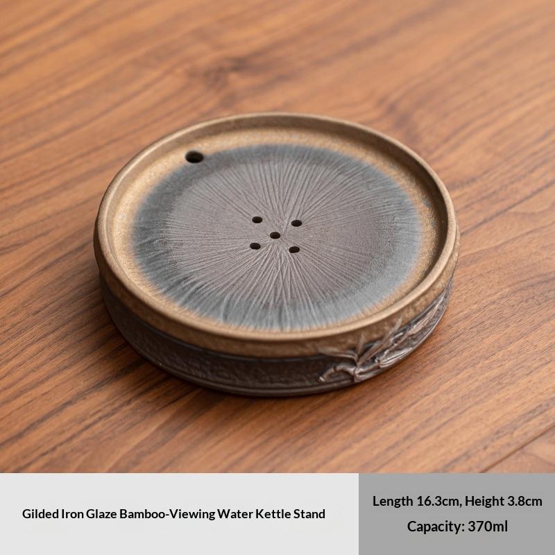 Vintage Kiln-Change Gold-Plated Coarse Pot Holder Dry Brewing Tray Water Storage Tray Tea Holder Tea Table Ceramic Tea Tray