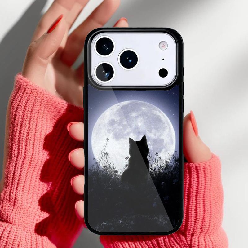 Anime Moon Cat Phone Case for iPhone 17 16 15 14 13 Pro Max Back Cover for 12 11 Pro Coque