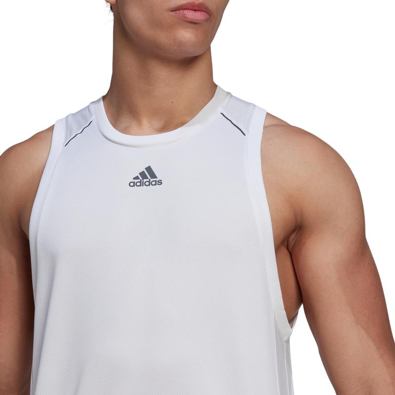 adidas Camisetas sin mangas para hombre Blancas Cuello redondo Ajuste recto moderado HP1755
