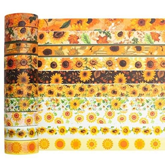 Masking Tape 10 Pieces Set Sunflower Washi Floral Pattern DIY Craft Journal Planner Scrapbook Wrapping Gift Decoration