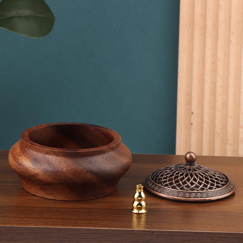 1Pc Walnut Retro Solid Wood Round Incense Burner High-End Atmospheric Home Indoor Incense Burner Chinese Creative Ornaments