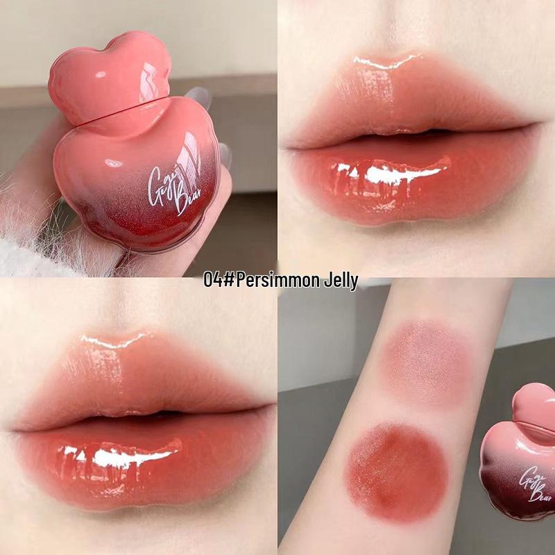 Gege Bear Heart-shaped Luminous Lip Glaze: Mirror-like Plump Lips, Long-lasting, Non-staining, Non-fading, White Tint.