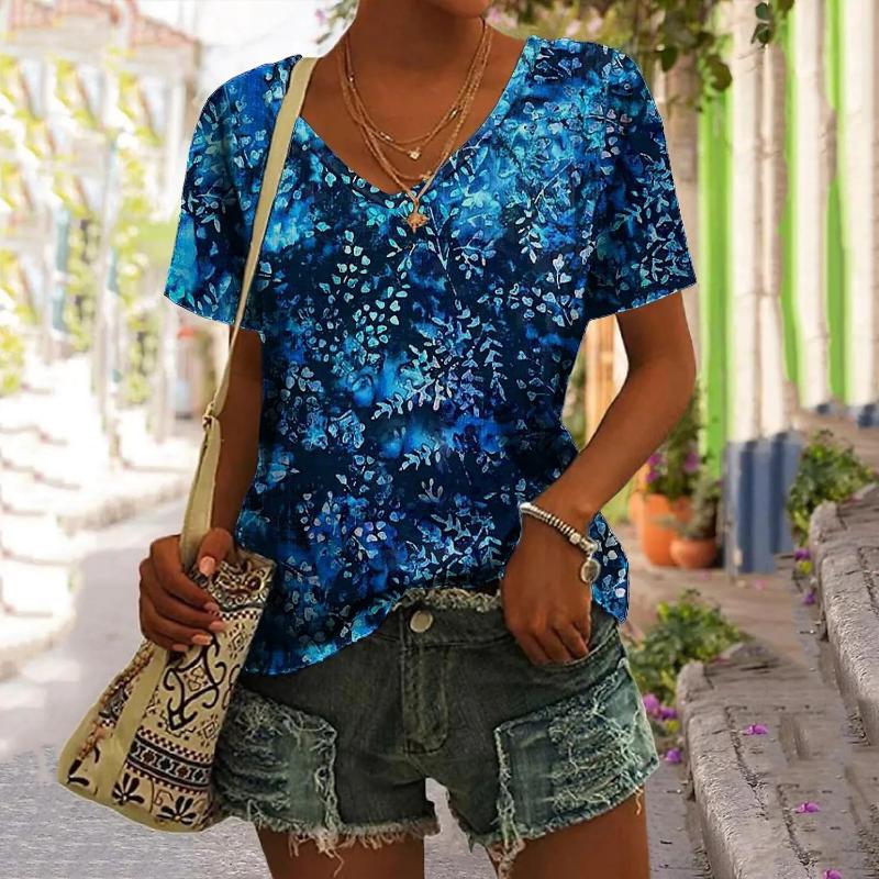 2023 Retro T Shirt For Women Harajuku Clothes Women's Tees Summer Casual Short Sleeve Girls Blouse Floral Print Female Tops