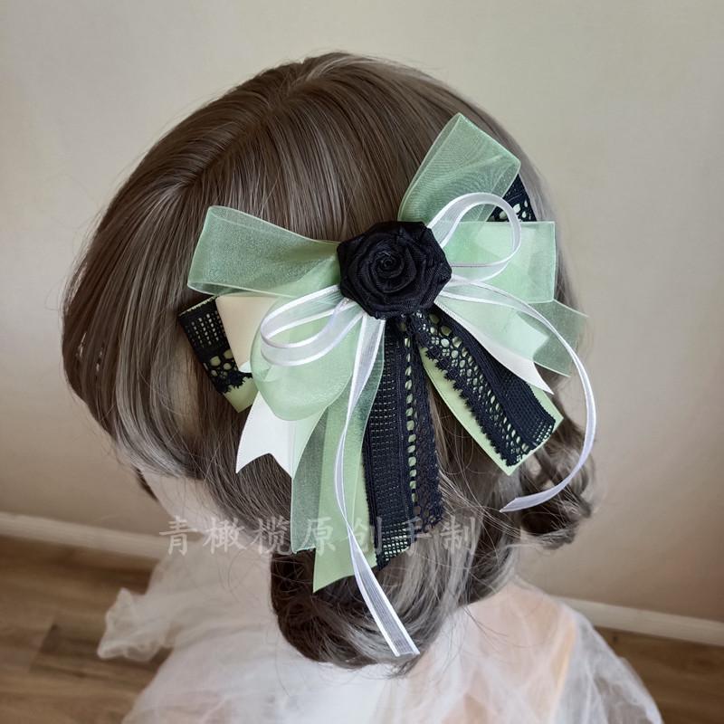 Flower Lolita Headband Flower Ball Headband Dark Flower Lo Small Hair Clip Black and Green Lolita Headdress