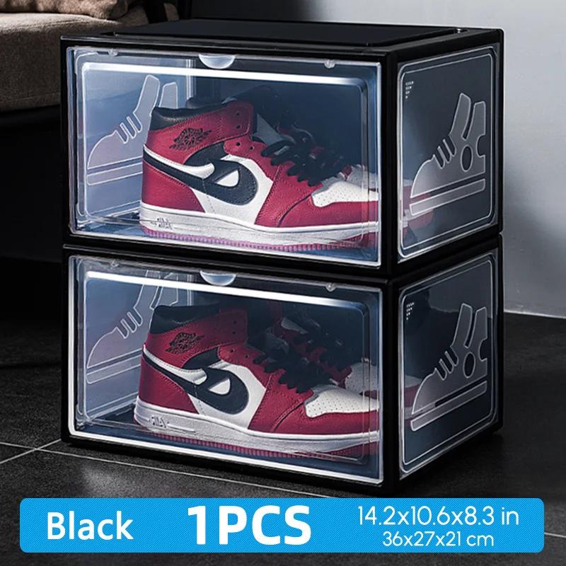 1Pack AJ Sneakers Box Hardized Plastic Shoe Box Stackable Cabinet Storage Box High Top Pulse AJ Shoes Organizers Shoes Rack
