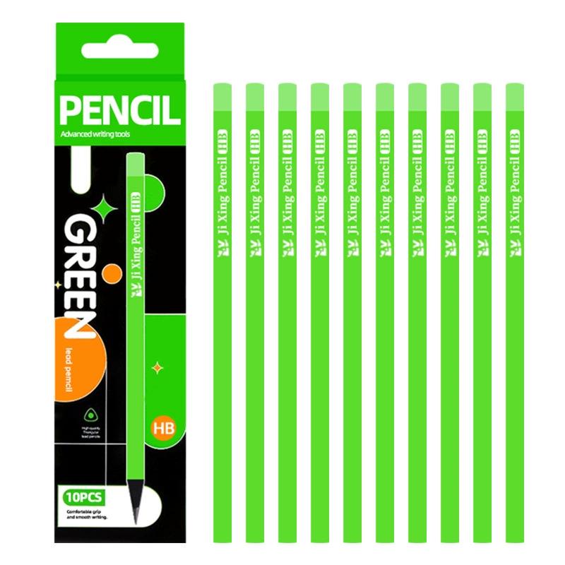 Children s HB Pencils: Black Wood, Green Barrel, Thick Lead, 10-Pack HB зеленой бочки
