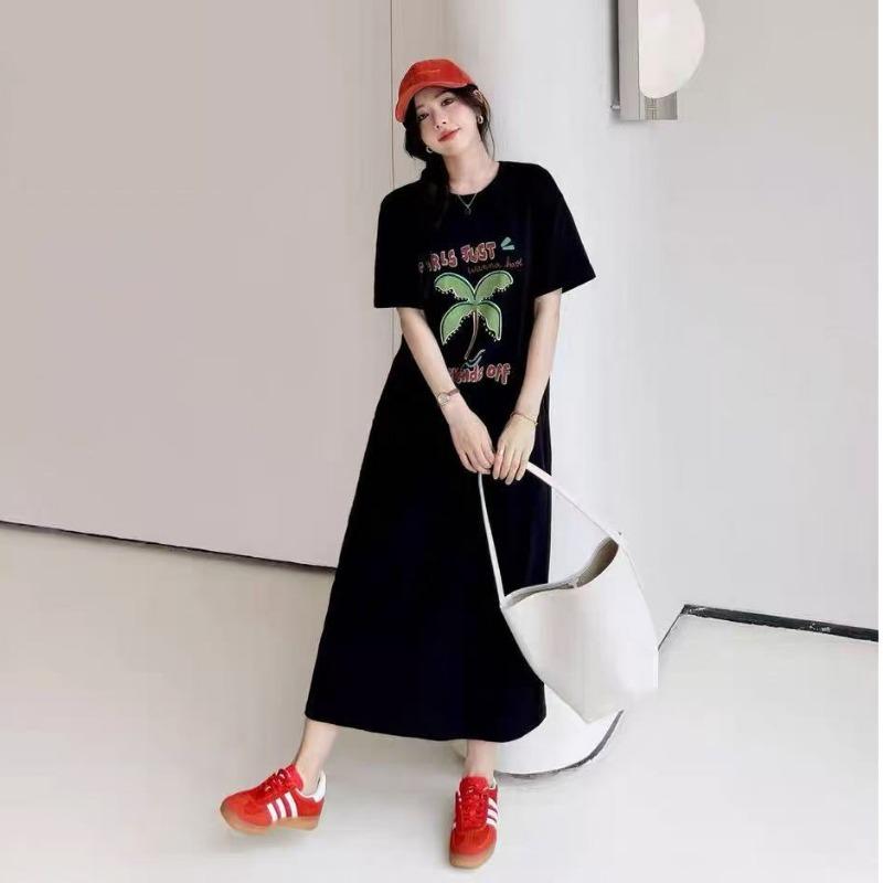Women's Short-sleeved T-shirt Dress Summer Loose Look Lazy Over The Knee Long Dress