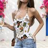 Women Plus Size Scoop Neck Cat Pumpkin Halloween Print Sleeveless Side Chain Strappy Open Back Tank Top