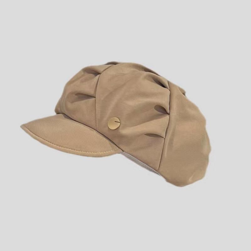 Folded Cloud Octagonal Hat Women's Spring and Autumn Face Small Hat Simple Fashion Soft Brim Beret