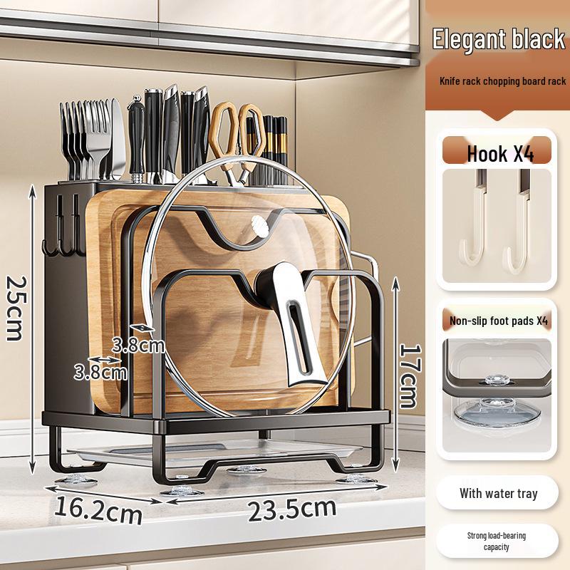 Multi-functional Kitchen Storage Rack for Knives, Pot Lids, Cutting Boards, Chopsticks, and Cutlery