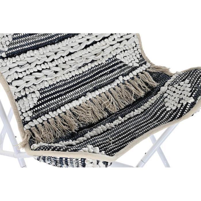 Fauteuil de jardin - Design bohème - Coton blanc - Fer noir - 74 x 65 x 90 cm