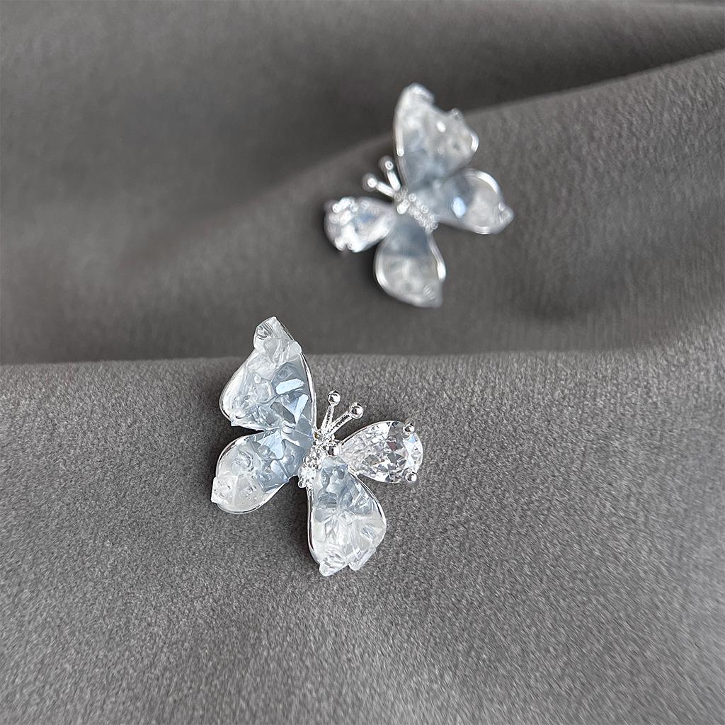 Gradient Crystal Butterfly Silver Earrings with Cubic Zirconia - High-End, Versatile, and Stylish.