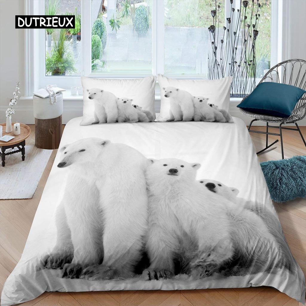 סט ציפה לפוך דובי קוטב מידה קווין סט מצעים דובי קוטב דוגמת חיה כיסוי לפוך מודפס בדוב למבוגרים בני נוער ילדים