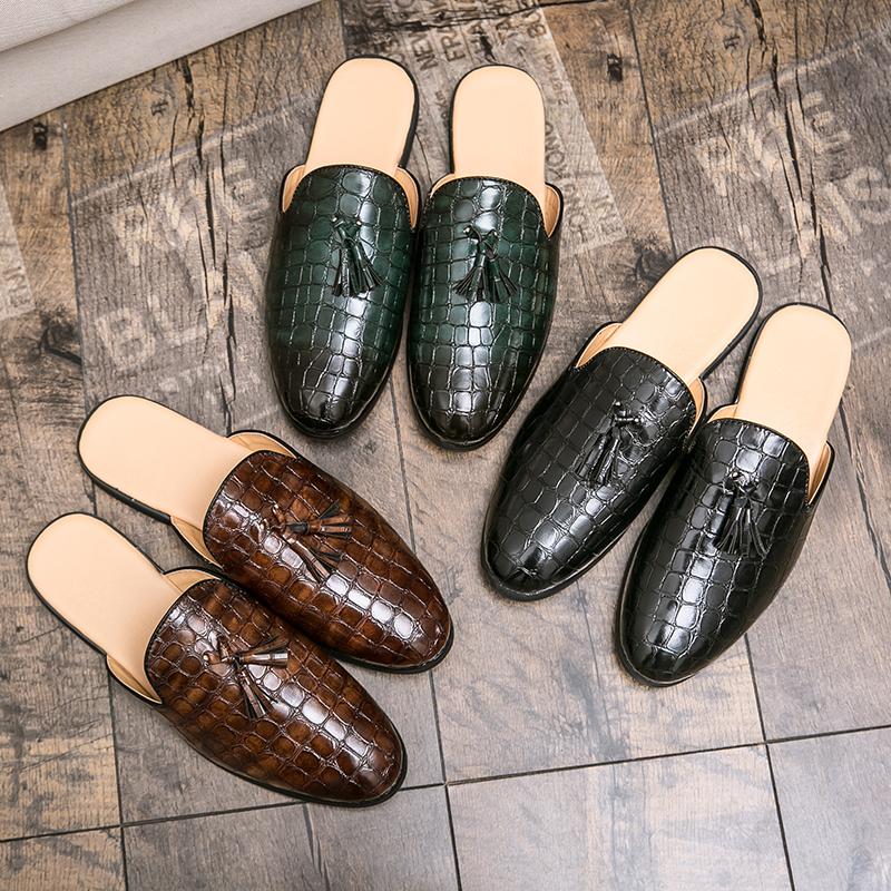 Summer Men Half Loafers Fashion Tassel Breathable Slippers Man Outdoor Lightweight Mules Cool Half Shoes for Man Leather Sandals