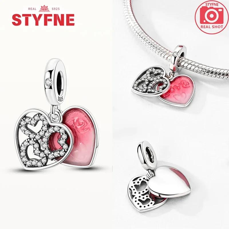 Copper Pink Heart Charm Gift Butterfly Beads Shiny Zircon Fit Original Bracelets Diy Charm For Women Gifts Fine Jewelry