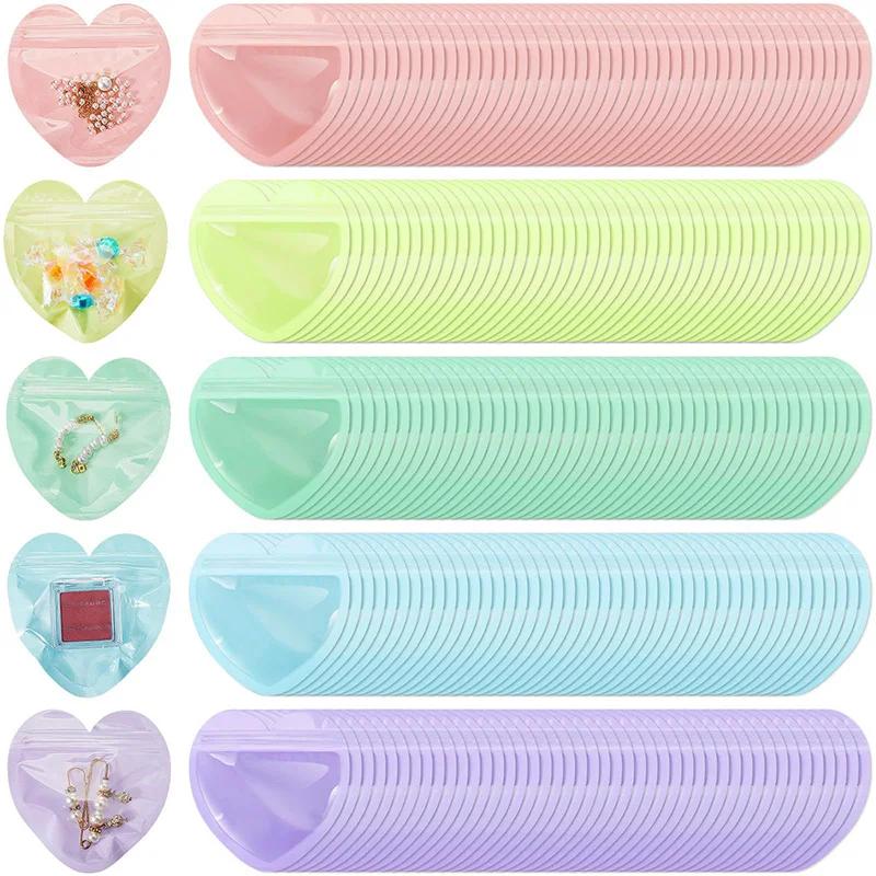 5/10/20PCS Colored PVC Heart-shaped Jewelry Self Sealing Bag Wedding Christmas Love Gift Sealed Bag Candy Packaging Bag