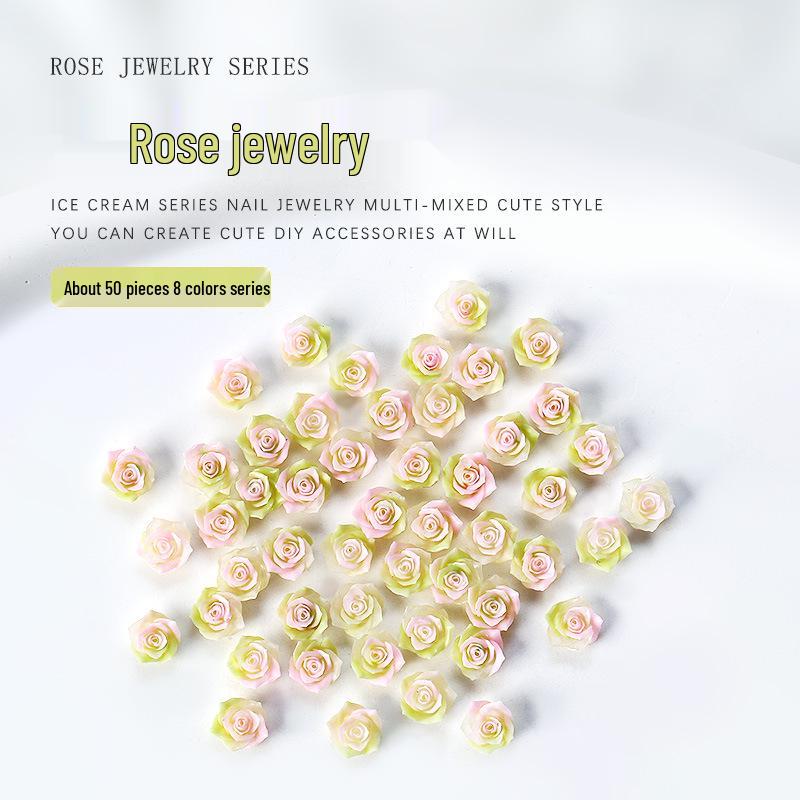 Gradient Camellia Resin Rhinestones Rose Nail Art Decorations, 3D Colorful Flatback Flowers (Approx. 50 Pieces)