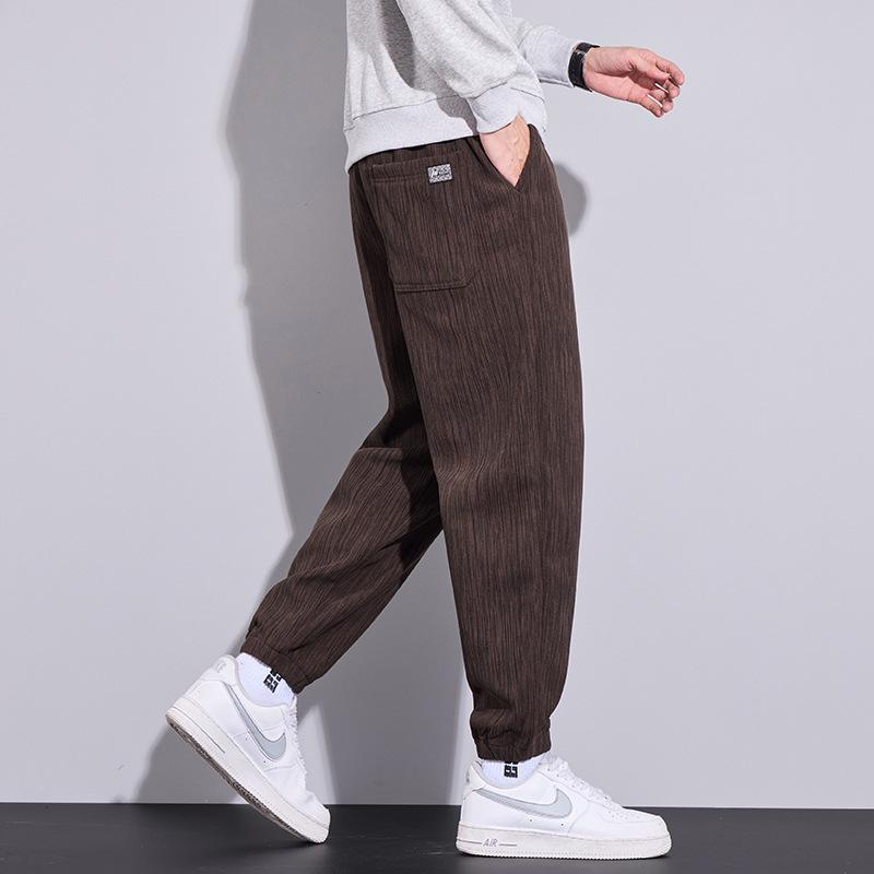 Trendy Boao Men's Striped Velvet Pants: Warm, Elastic Waist, Perfect for Autumn/Winter