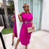 Summer Women Dress Irregular Short Sleeves One Shoulder Solid Color Baggy Ankle Length Tight Waist Slant Neck Lady Commute Prom Party Maxi Dress