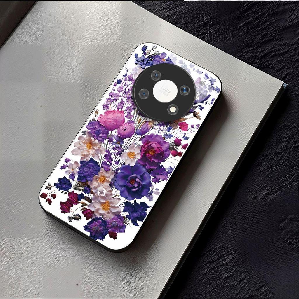 Shockproof Cover for HONOR X9 5G Vintage Oil Painting Purple Floral Phone Case, Glossy Acrylic Back TPU Bumper