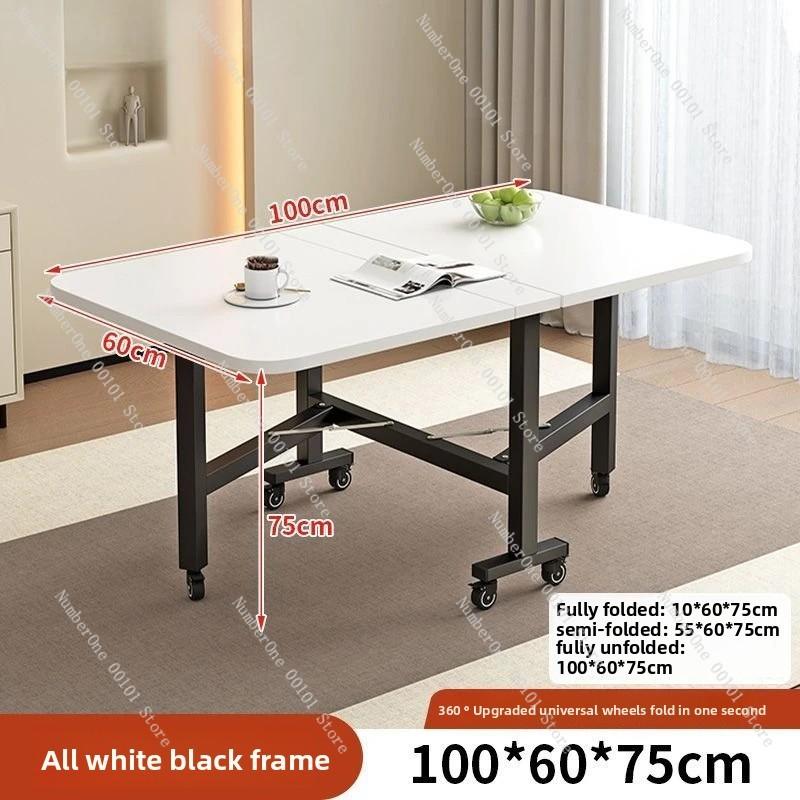 Household Folding Dining Table, Movable Extendable Table for Small Apartments, Rectangular Table with Chair, Space-saving Design