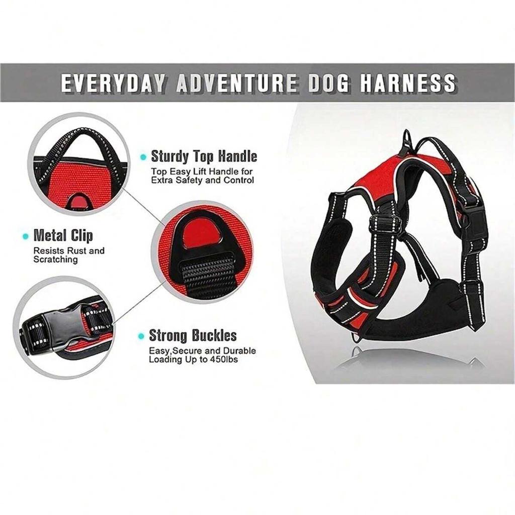 Dog Harness, No-Pull Pet Harness With 2 Leash Clips, Adjustable Soft Padded Dog Vest, Reflective No-Choke Pet Oxford Vest With Easy Control Handle