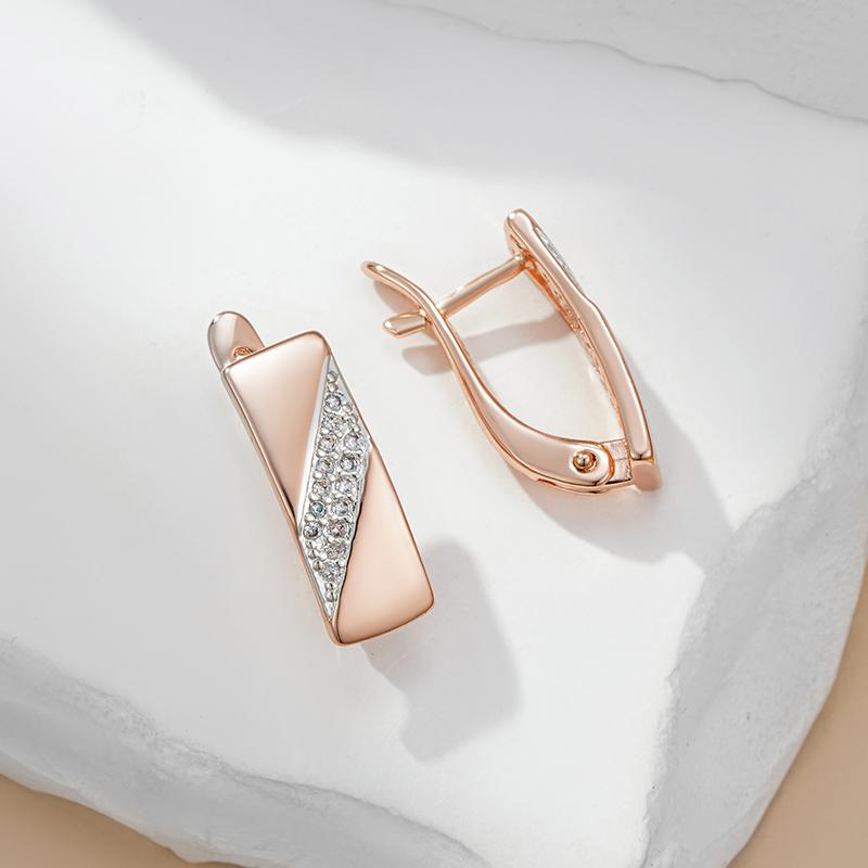Fashion Square Wide Earrings For Women  Rose Gold  Color Mix Natural Zircon English Earrings Ethnic Bride Jewelry