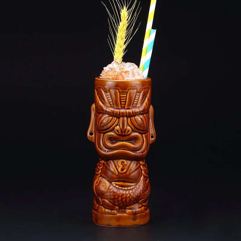 

450ml Ceramics Cocktail Cup Totem Tiki Mugs Tropical Beach Party Hawaii Bar Decor Drinking Utensils Beer Beverage Mug Wholesale 450ml коричневый