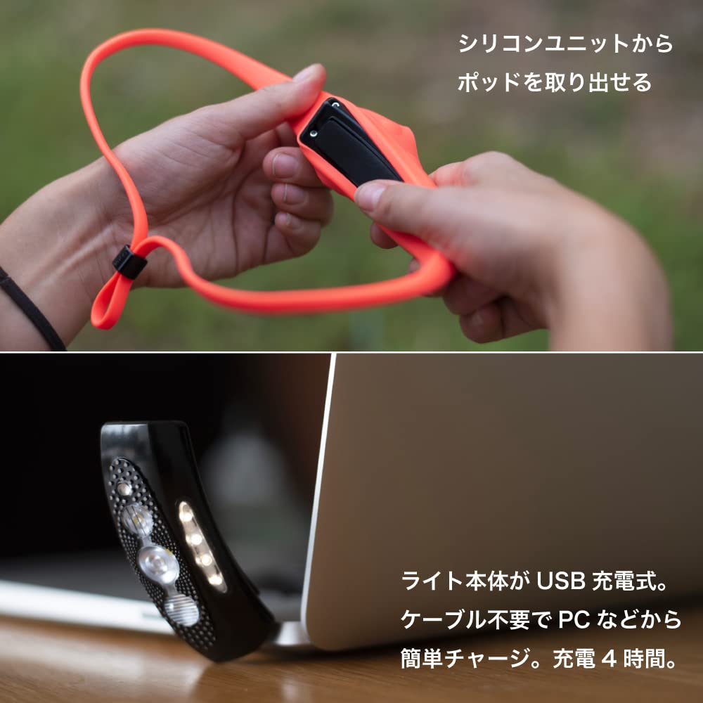 Japanese KNOG BILBY Silicone 400 USB [Official Product] Headlamp, Lumens, Waterproof, Rechargeable, Black, 30-70cm