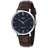 MTP-VT01L-2B Men's Minimal Blue Dial Brown Leather Band Analog Watch, Silver, One Size. Analog Watch, Quartz Movement.