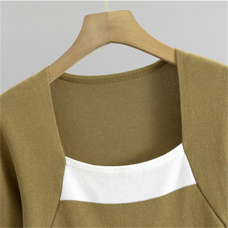 Summer Women's Square Neck Bag Hip Skirt Striped Short Sleeved Knitted Slim Fit Dress