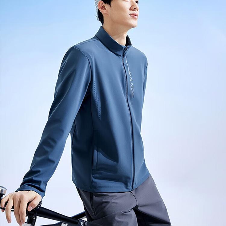 Anta Training Series Letter Print Knitted Sports Jacket Men Jackets Whale-Fin-Blue 152337712-1