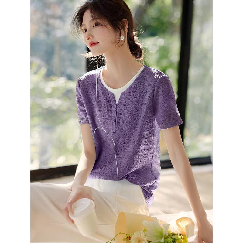 XWI Women s Faux Two-Piece Textured Short Sleeve T-Shirt S