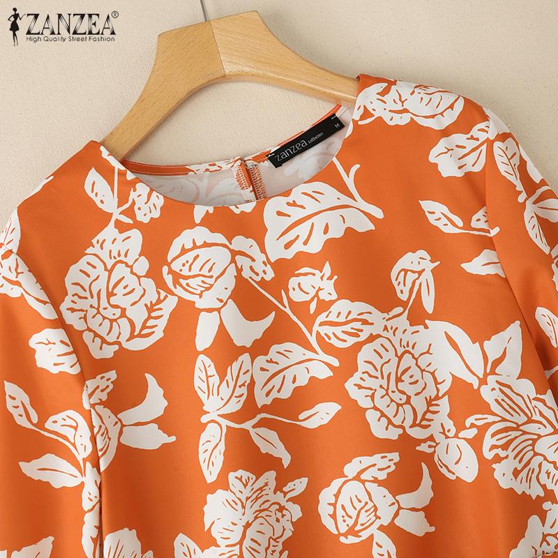 ZANZEA Women Casual Round Neck Summer Half Sleeve Print Blouse