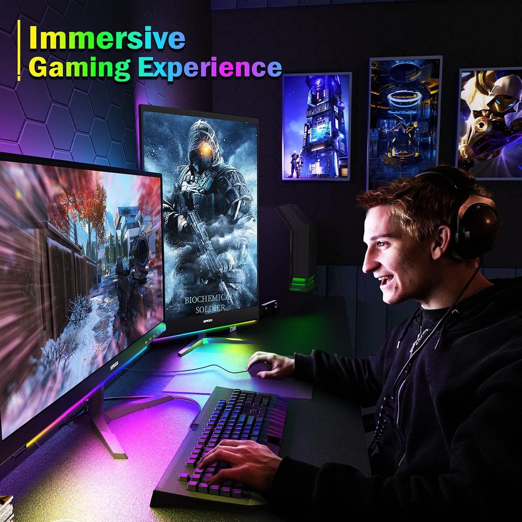 ABCidy Untermonitorleuchte RGBIC Bildschirmleistenleuchte Schreibtischlampe Dimmbare LED mit dynamischem Regenbogen Gaming USB-Fernbedienung Farbe Einstellbare Helligkeit