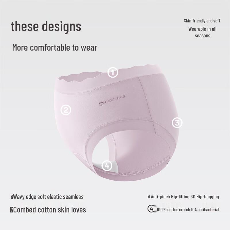 Fenteng Women's Antibacterial Pure Cotton Mid-Waist Briefs