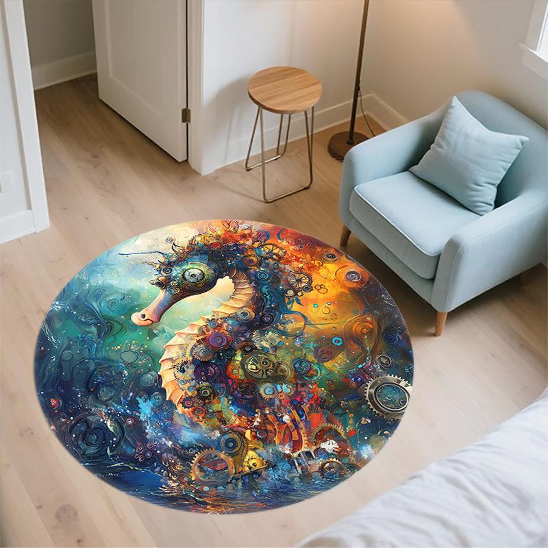 Seahorse,Round Area Rug,Carpet Rug for Living Room Bedroom Sofa Playroom Decor,Non-slip Floor Mat