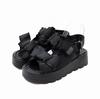 Ribbon Platform Sandals for Size L [Vivian] Women, Sporty, V72082SM, Black, (24.0-24.5cm)