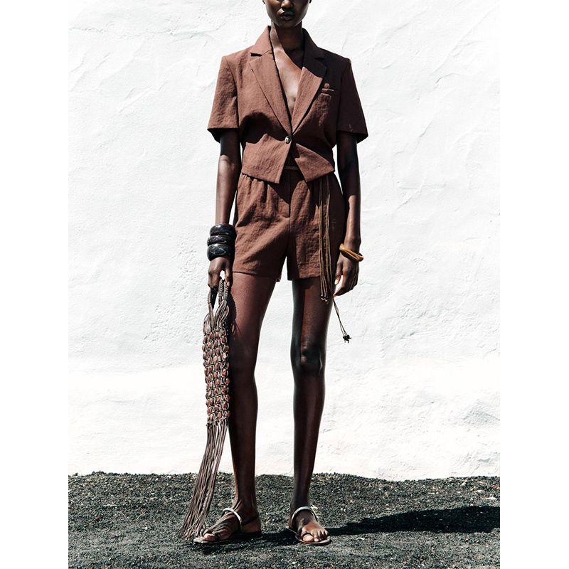 Beaded Belt High Waist Unisex Style Shorts 8073049 Lapel T-shirt Shory Style Suit Outwear 8073149