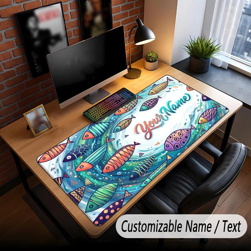 Fish Ocean Theme Custom Mouse Pad Personalized With Name Text Customized Desk Mat For Office Home Decor