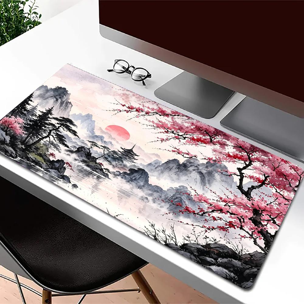 Cherry Blossom Landscape Mousepad Speed Office Desk Accessories Gaming Mats Mouse Mat Desk Pad Set Up Computer Desk Decorating