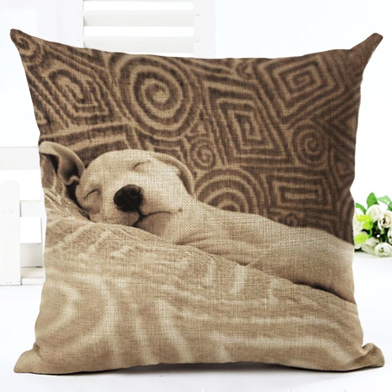 Cute Dog Printing Cushion Cover Cotton Linen Dog Throw Pillow Case For Sofa Decorative Pillowcase Cover Almohada Zt86