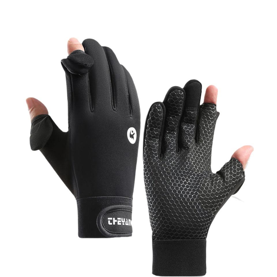 

Зимние рыболовные перчатки с двумя пальцами, перчатки без пальцев, перчатки для рыбалки, велоспорта, нескользящие, водонепроницаемые, теплые, зимние XL чёрный
