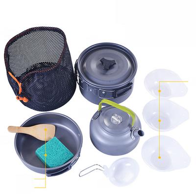 Outdoor Camping Cookware Set Portable Pot Frying Pan Teapot Set With Tableware For Hiking Picnic Bbq