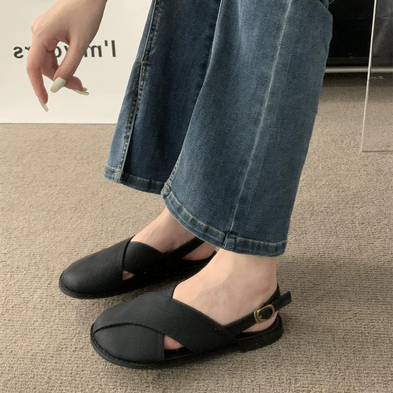 Wrapped Toe Sandals Women Summer New Korean French Retro Mori Fairy Style Casual Flat Roman Shoes