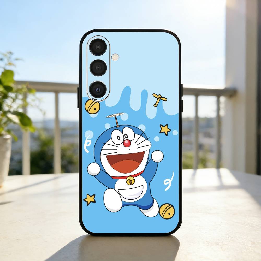 Cute Fat D-Doraemon Blue white Phone Case For Samsung A73,A21s,A22,A31,A32,A52,A53,A71,A80,Soft Black Shell
