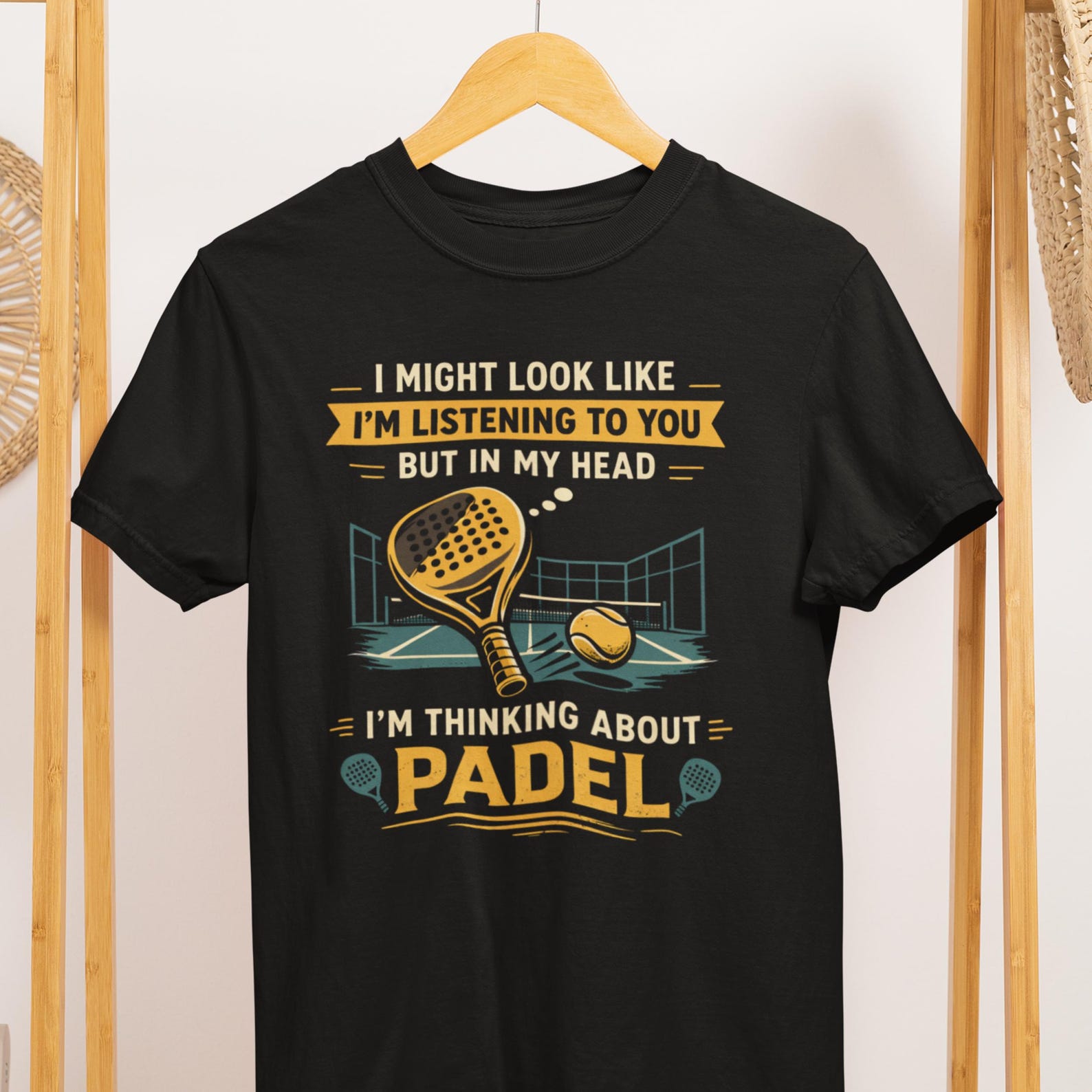 Funny Padel T-Shirt: Thinking About Padel Court Humor Tee S