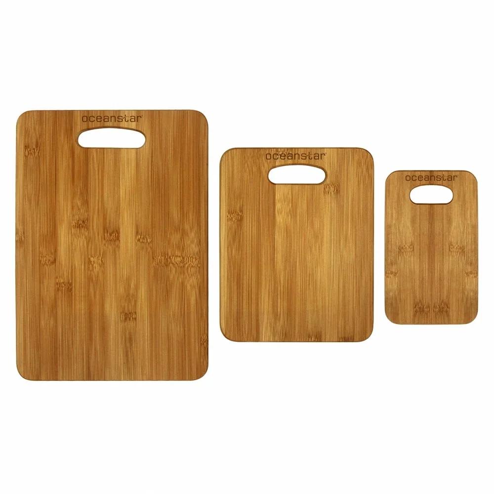 3 Piece Eco-Friendly Bamboo Cutting Board Set Lightweight Versatile Sizes Hand Grips Finger Grooves Kitchen Prep Board