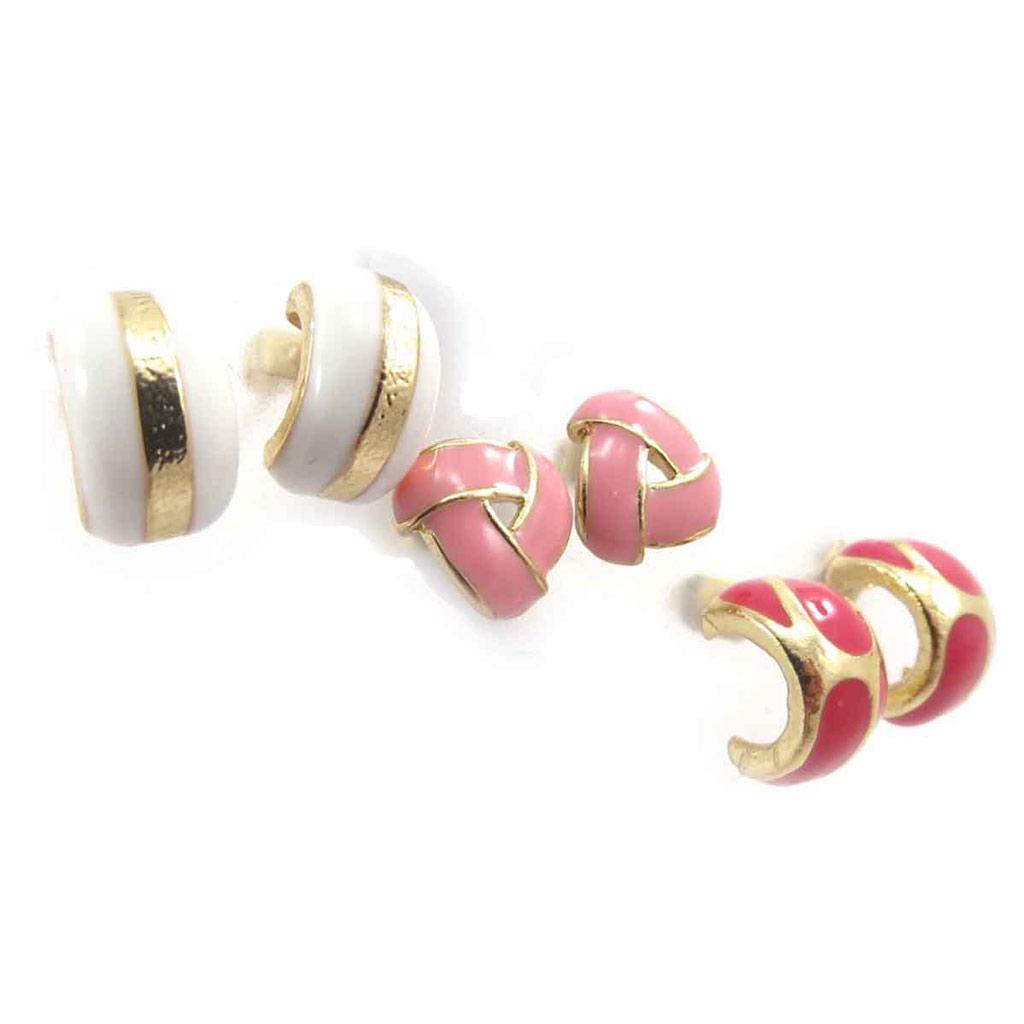 Les Trésors De Lily [J8668] - 3 Pairs of 'Scarlett' Half-creoles White Pink Red