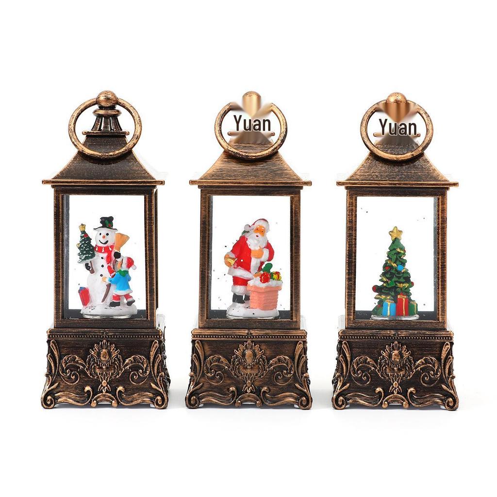 Antique Musical Snowfall Light-Up Lantern Ornament, Water-Filled Christmas Night Light Gift.